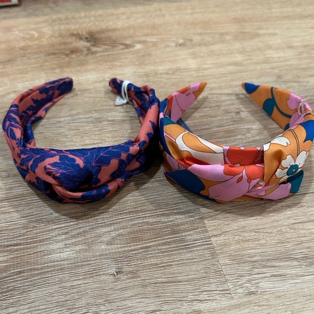 Universal Thread Floral Twist Headbands - Pink and Orange